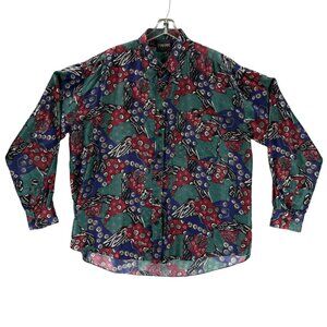 Vintage Colore Italia Silk Shirt Men XL Abstract Geometric Print 90s Button Up